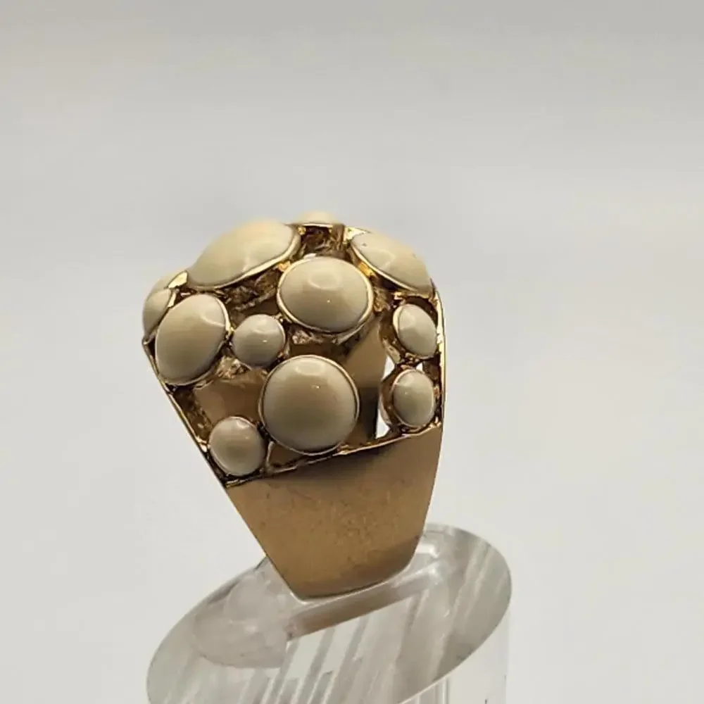 Lia Sophia Gold Tone & Cream Enamel Bubble Ring (7.5) - Picture 4 of 9